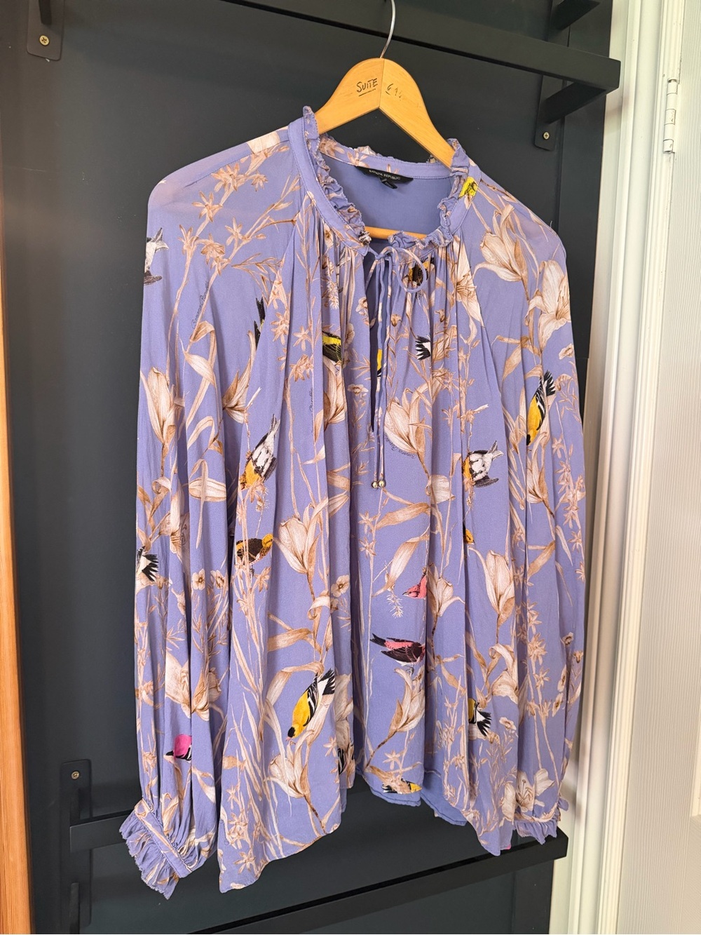 Banana Republic Lavender Floral & Bird Print Blouse
